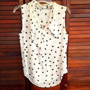 Ann Taylor Sheer Sleeveless Cream/Champagne and Black Polka Dot Blouse
